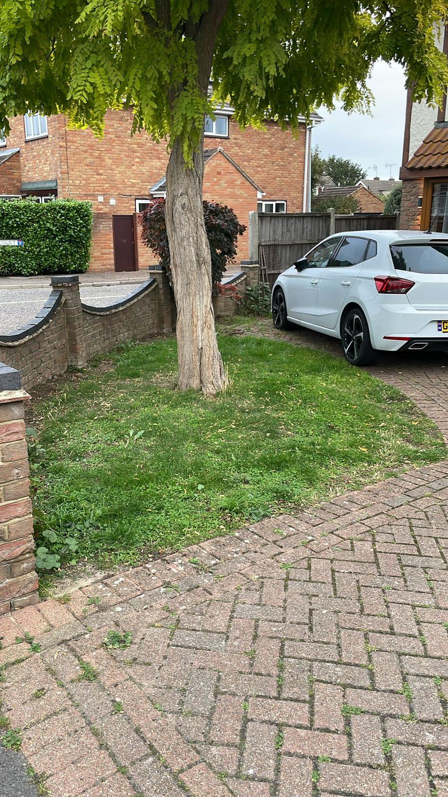 Before - Old driveway with worn paving and grass